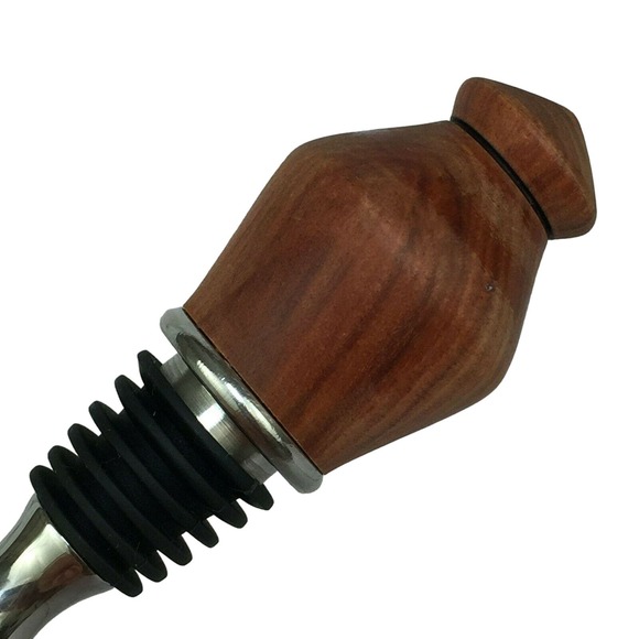 Wood Turned Handcrafted Wine Bottle Stopper Rubber Silver Tone Metal New - Picture 3 of 7